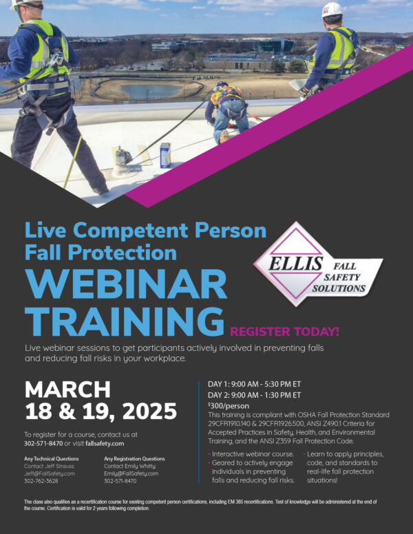 Live Competent Person Fall Protection Webinar Registration - March 18 & 19, 2025 Class