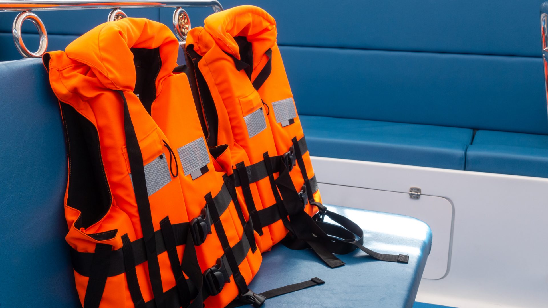 Life-jacket in speed boat. Life-jacket in speed boat.